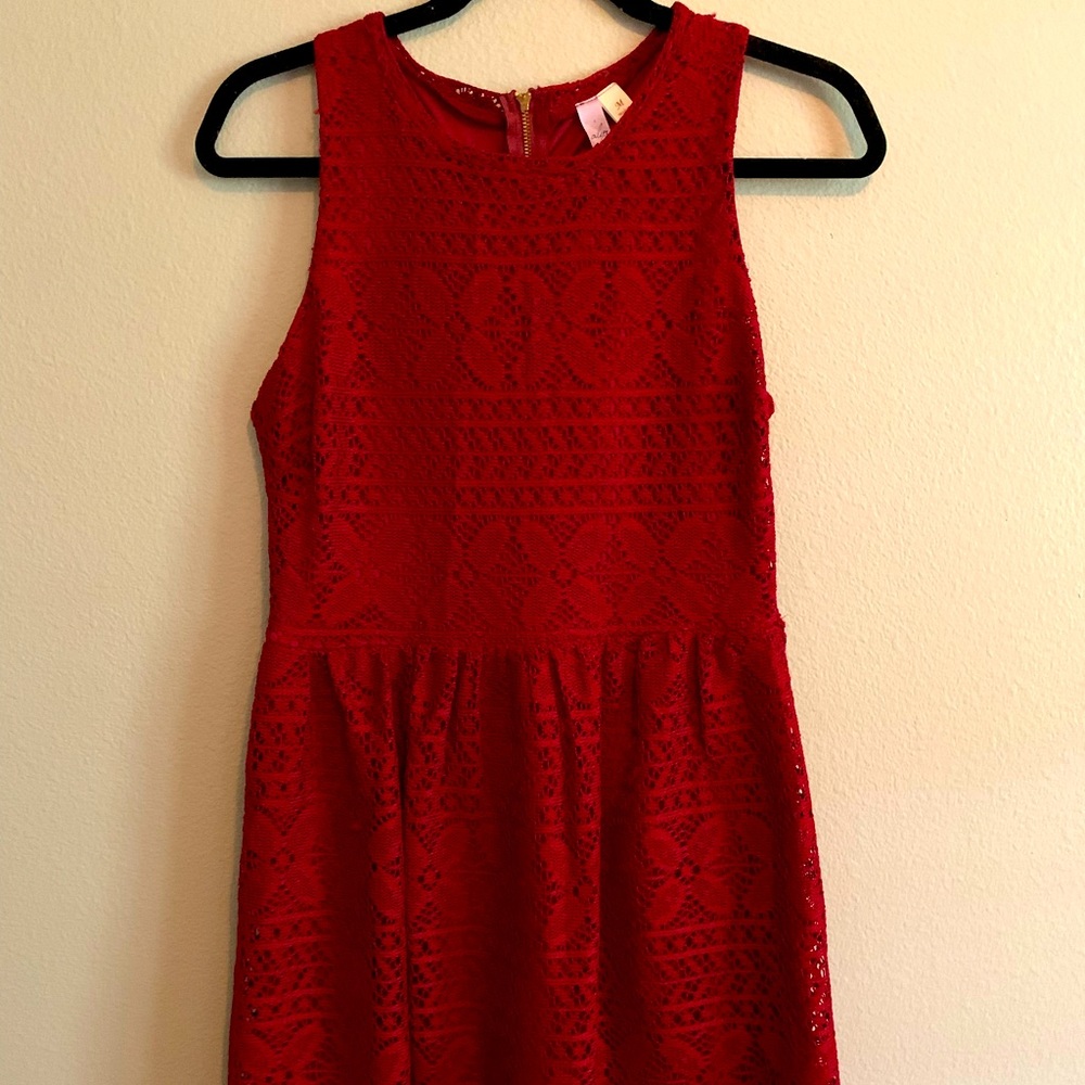 Red lace mini dress.